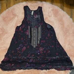 Free People Floral Sleeveless Top - Purple and Black